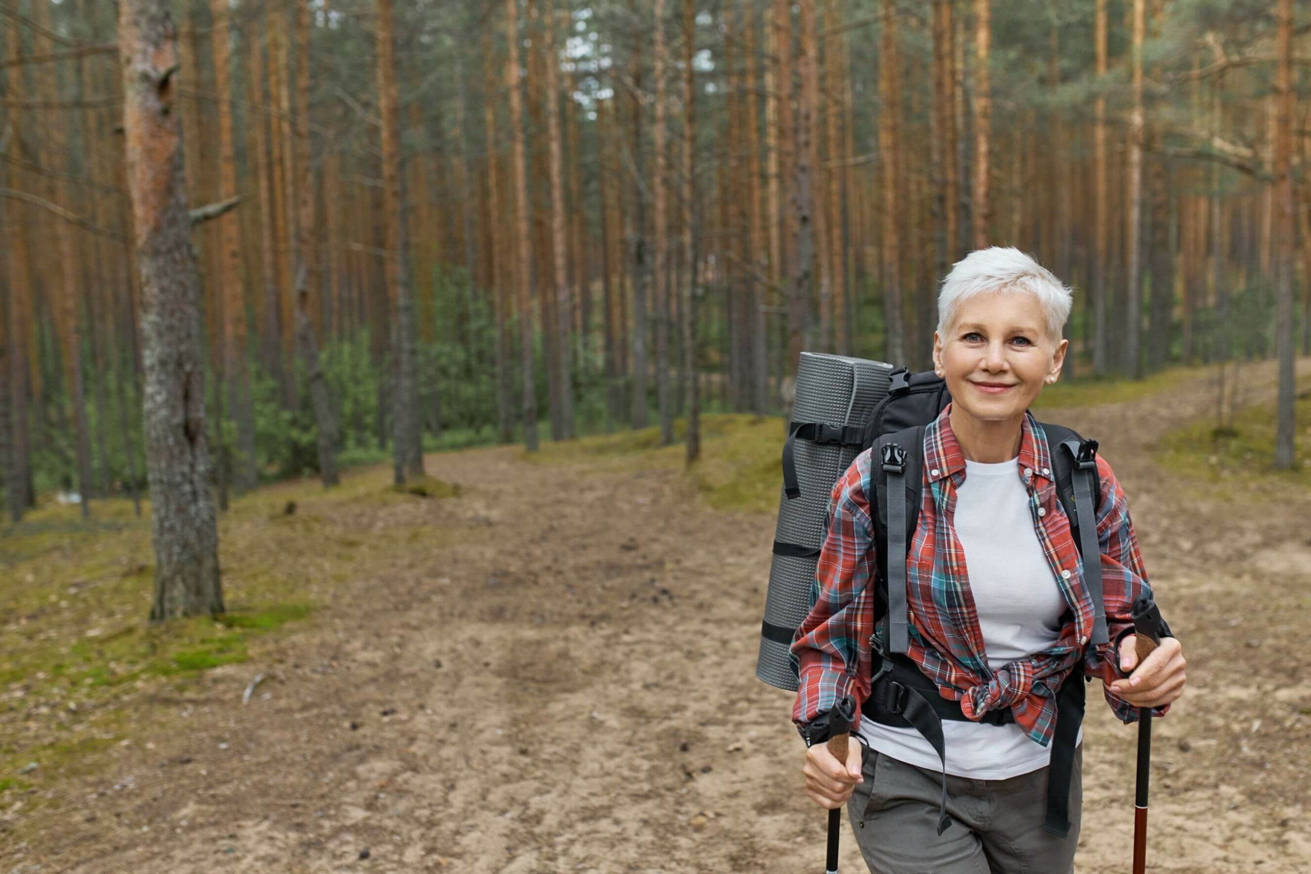 woman in the woods hiking